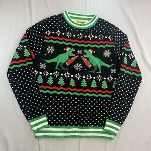 Tipsy Elves Ugly Christmas Sweater Size M T-Rex Black White Red Green Longsleeve